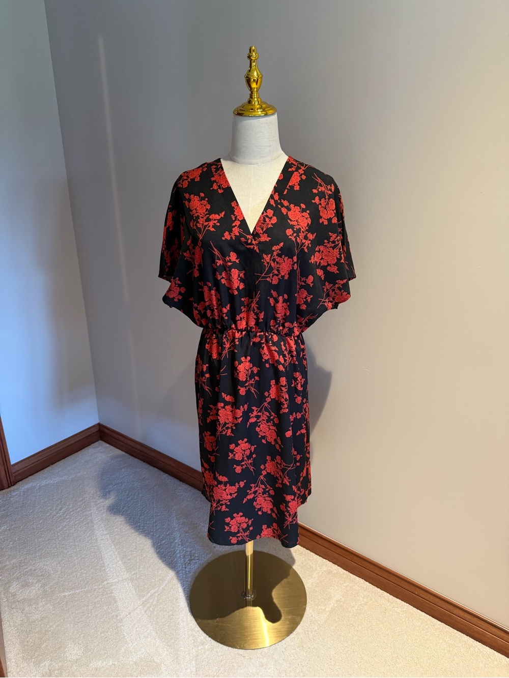 ePretty Black Dress with Red Floral Print